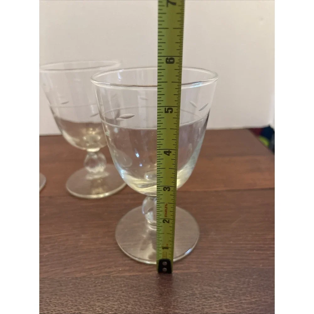 Vintage Etched‎ Glass Stemmed Goblets Set of 4 Clear Wheat Pattern Wine Glasses